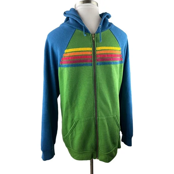 *Rare* Aviator Nation 5 Stripe Hoodie Full Zip Colorblock Jacket Green Blue XXL - Picture 15 of 15